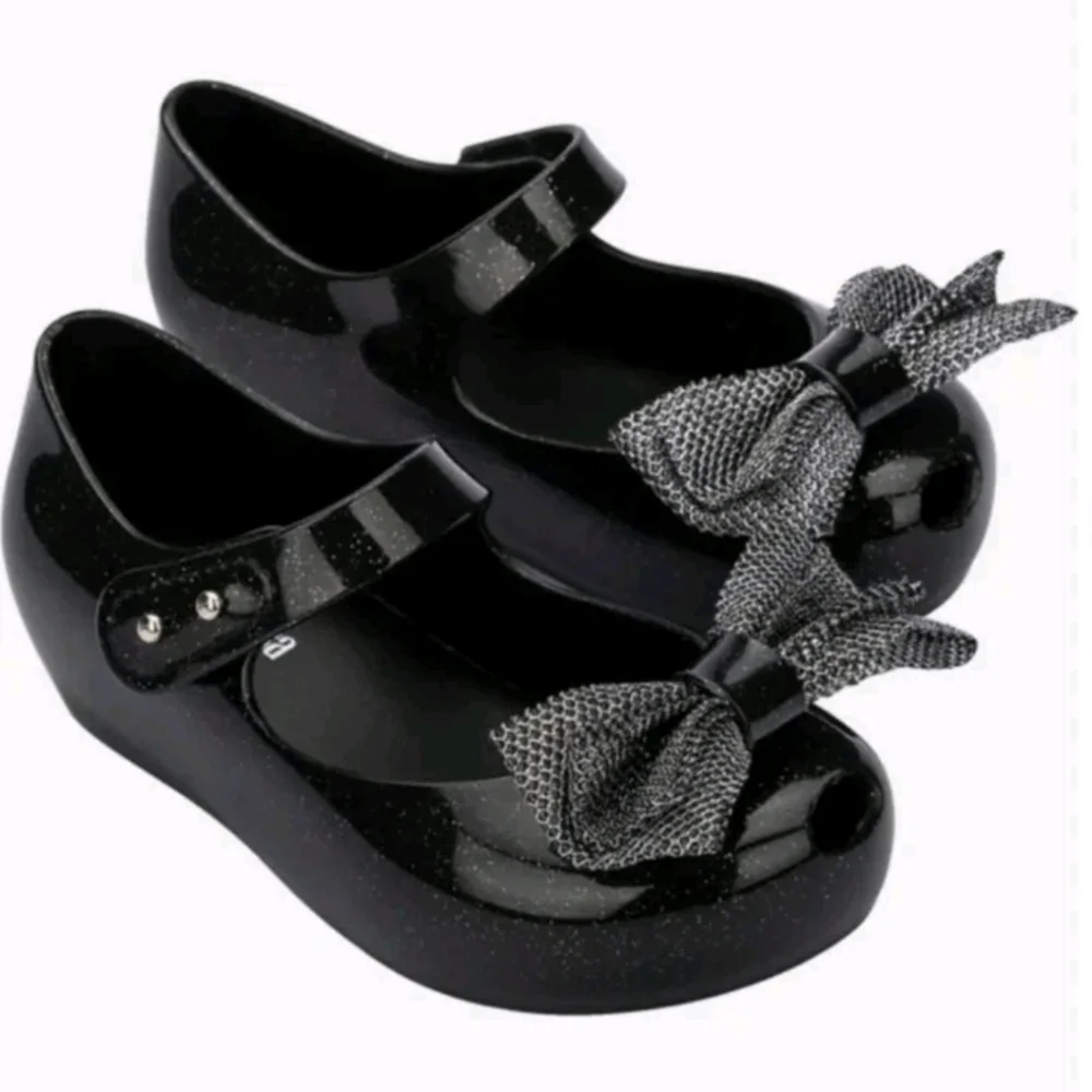 Mini Melissa Kids Black Ultragirl Sweet X Mary Jane Jelly Flats Bow Shoes 11